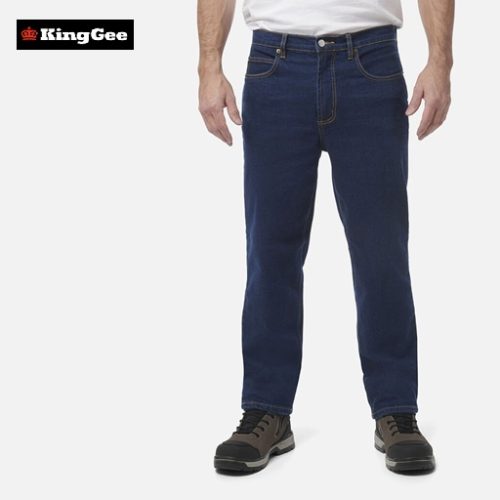 KING GEE- STRETCH DENIM WORK JEANS (K03390) - STONEWASH DENIM