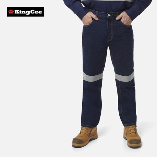 KING GEE- Reflective Denim Work Jeans (K53030) - STONEWASH DENIM